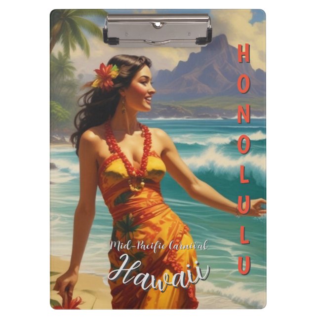 Vintage Style Hawaiian Travel Honolulu Mid-Pacific Clipboard (Front)
