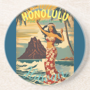 Vintage Style Hawaiian Travel Honolulu Mid-Pacific Coaster