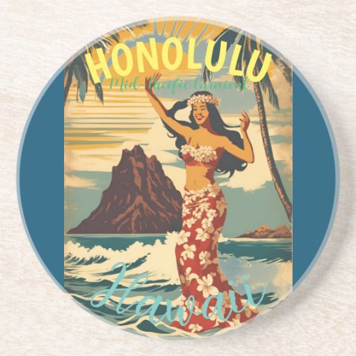 Vintage Style Hawaiian Travel Honolulu Mid_Pacific Coaster