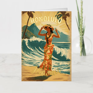 Vintage Style Hawaiian Travel Honolulu Mid-Pacific Foil Greeting Card