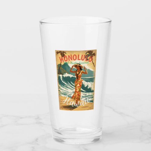 Vintage Style Hawaiian Travel Honolulu Mid_Pacific Glass
