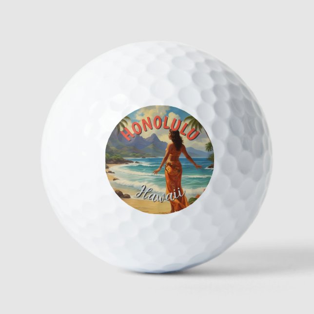 Vintage Style Hawaiian Travel Honolulu Mid-Pacific Golf Balls (Front)