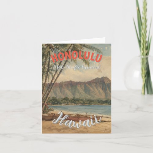 Vintage Style Hawaiian Travel Honolulu Mid-Pacific Holiday Card