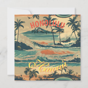 Vintage Style Hawaiian Travel Honolulu Mid-Pacific Holiday Card