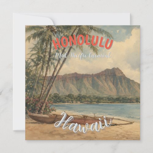 Vintage Style Hawaiian Travel Honolulu Mid-Pacific Holiday Card