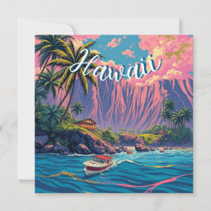 Vintage Style Hawaiian Travel Honolulu Mid-Pacific Holiday Card