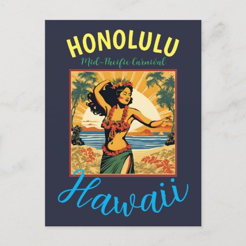 Vintage Style Hawaiian Travel Honolulu Mid_Pacific Holiday Postcard