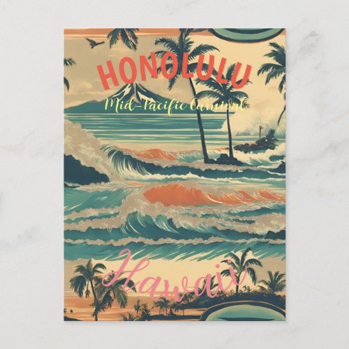 Vintage Style Hawaiian Travel Honolulu Mid_Pacific Holiday Postcard