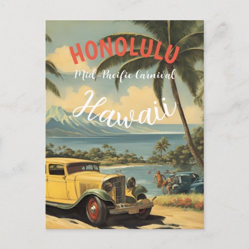 Vintage Style Hawaiian Travel Honolulu Mid_Pacific Holiday Postcard