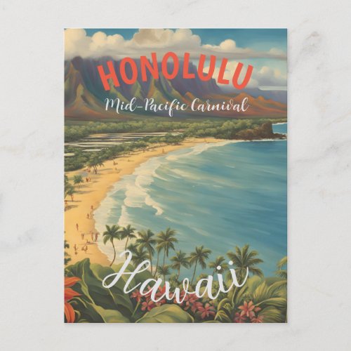 Vintage Style Hawaiian Travel Honolulu Mid_Pacific Holiday Postcard