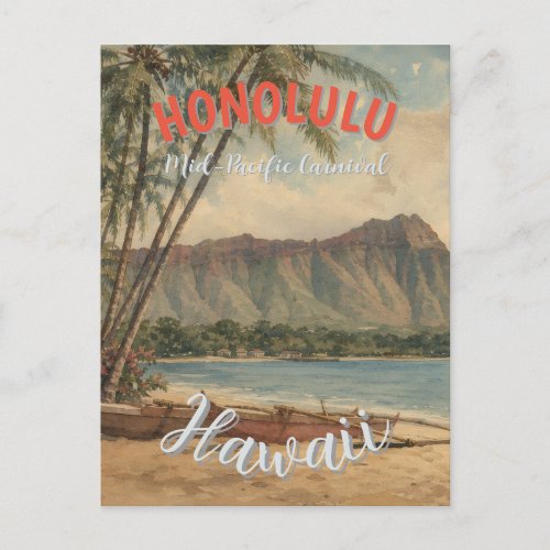 Vintage Style Hawaiian Travel Honolulu Mid-Pacific Holiday Postcard
