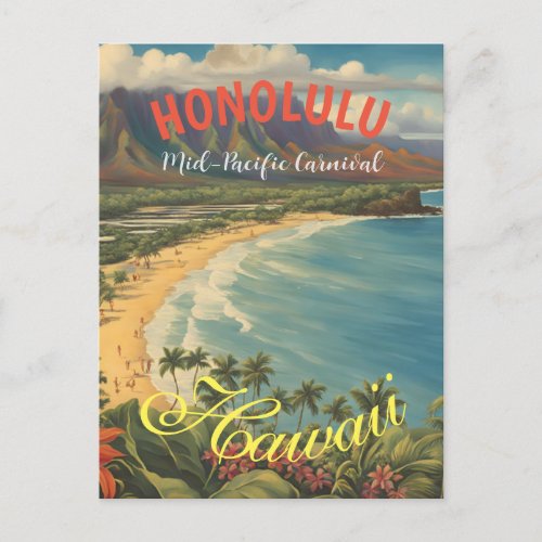 Vintage Style Hawaiian Travel Honolulu Mid_Pacific Holiday Postcard