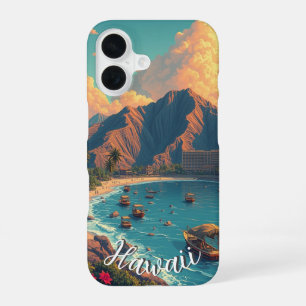 Vintage Style Hawaiian Travel Honolulu Mid-Pacific iPhone 16 Case