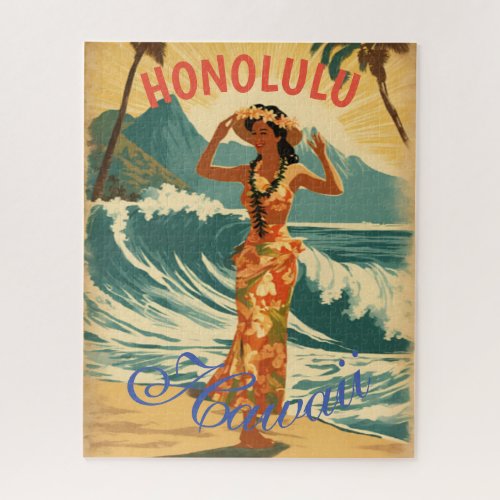 Vintage Style Hawaiian Travel Honolulu Mid_Pacific Jigsaw Puzzle