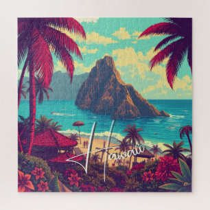 Vintage Style Hawaiian Travel Honolulu Mid-Pacific Jigsaw Puzzle