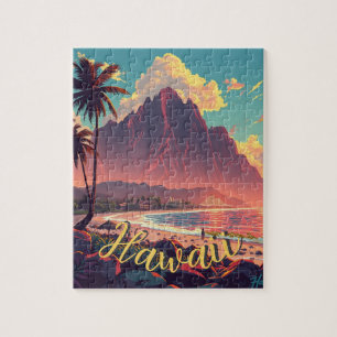 Vintage Style Hawaiian Travel Honolulu Mid-Pacific Jigsaw Puzzle