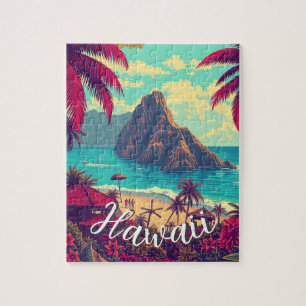 Vintage Style Hawaiian Travel Honolulu Mid-Pacific Jigsaw Puzzle