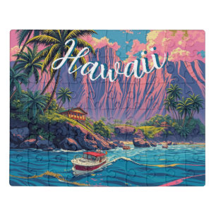 Vintage Style Hawaiian Travel Honolulu Mid-Pacific Jigsaw Puzzle