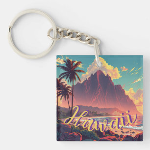 Vintage Style Hawaiian Travel Honolulu Mid-Pacific Keychain