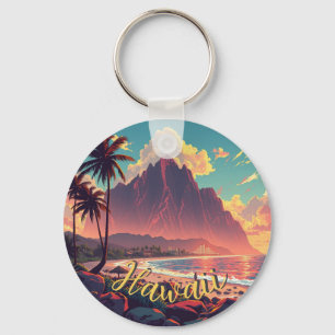 Vintage Style Hawaiian Travel Honolulu Mid-Pacific Keychain