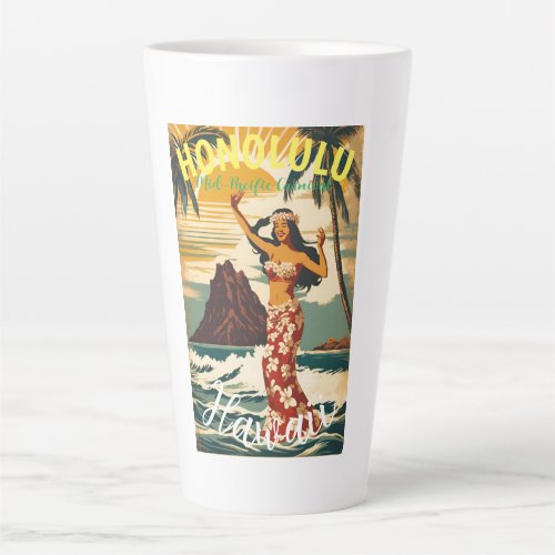 Vintage Style Hawaiian Travel Honolulu Mid_Pacific Latte Mug