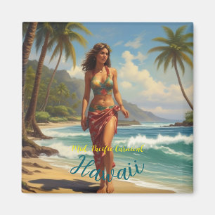Vintage Style Hawaiian Travel Honolulu Mid-Pacific Magnet