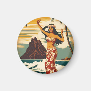 Vintage Style Hawaiian Travel Honolulu Mid-Pacific Magnet