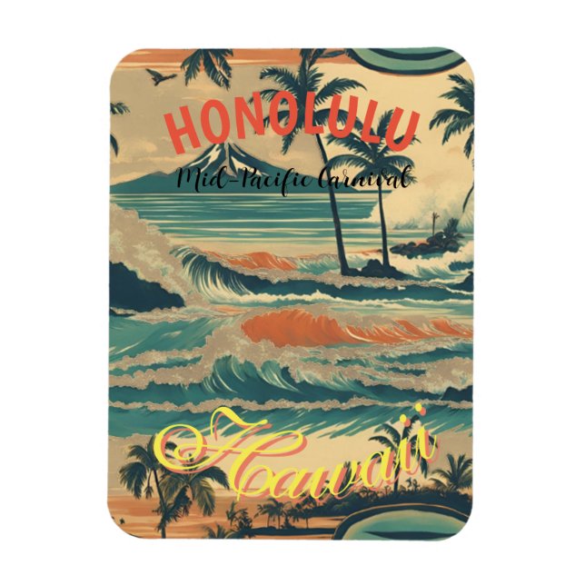 Vintage Style Hawaiian Travel Honolulu Mid-Pacific Magnet (Vertical)
