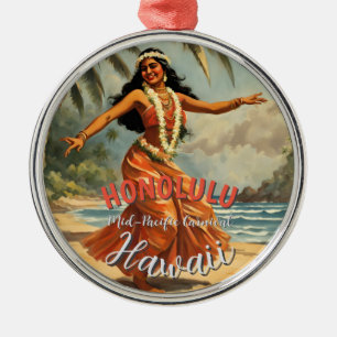 Vintage Style Hawaiian Travel Honolulu Mid-Pacific Metal Ornament