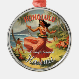 Vintage Style Hawaiian Travel Honolulu Mid-Pacific Metal Ornament