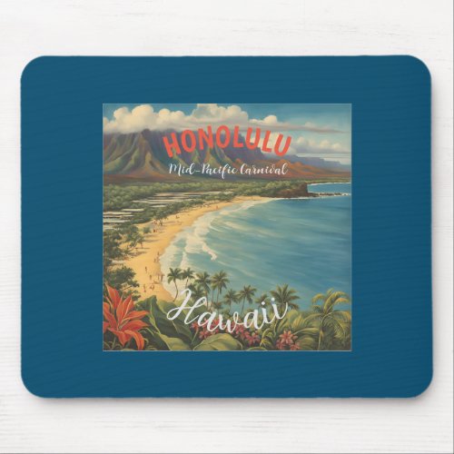 Vintage Style Hawaiian Travel Honolulu Mid_Pacific Mouse Pad