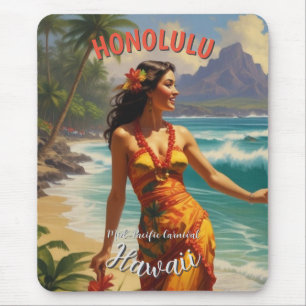 Vintage Style Hawaiian Travel Honolulu Mid-Pacific Mouse Pad