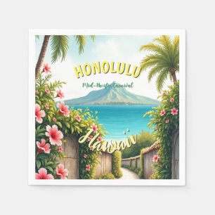 Vintage Style Hawaiian Travel Honolulu Mid-Pacific Napkins