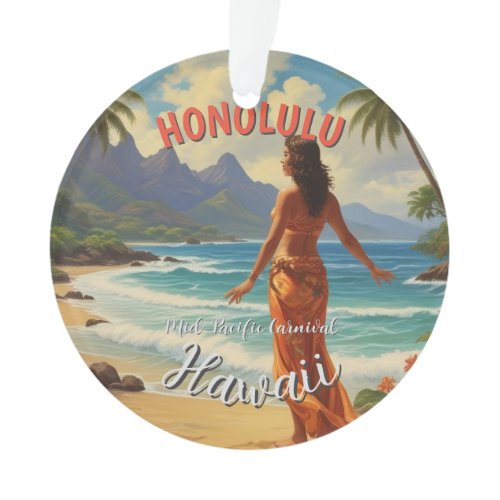 Vintage Style Hawaiian Travel Honolulu Mid-Pacific Ornament
