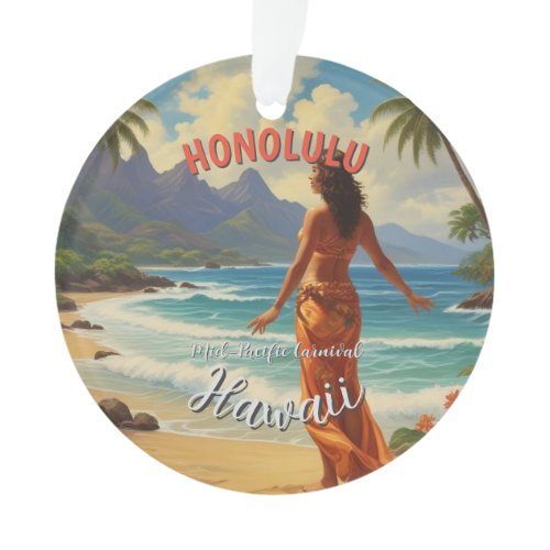 Vintage Style Hawaiian Travel Honolulu Mid-Pacific Ornament