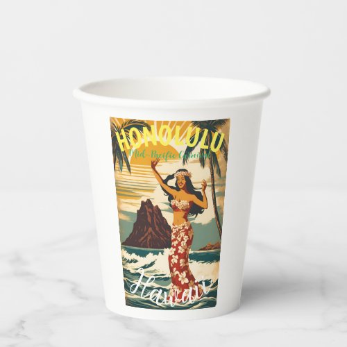Vintage Style Hawaiian Travel Honolulu Mid_Pacific Paper Cups