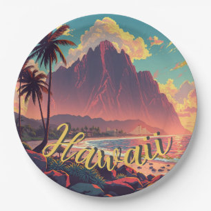 Vintage Style Hawaiian Travel Honolulu Mid-Pacific Paper Plates