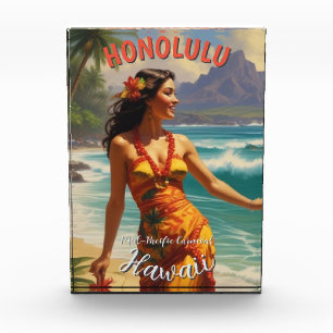 Vintage Style Hawaiian Travel Honolulu Mid-Pacific Photo Block
