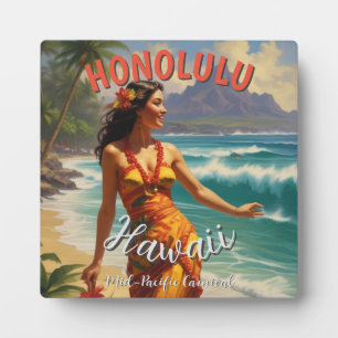 Vintage Style Hawaiian Travel Honolulu Mid-Pacific Plaque