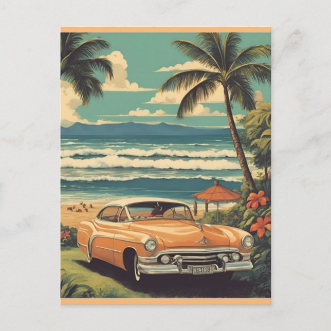 Vintage Style Hawaiian Travel Honolulu Mid-Pacific Postcard (Front)