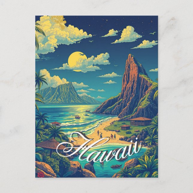 Vintage Style Hawaiian Travel Honolulu Mid-Pacific Postcard (Front)