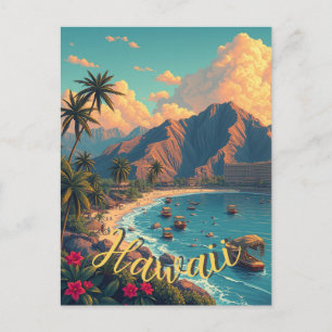 Vintage Style Hawaiian Travel Honolulu Mid-Pacific Postcard