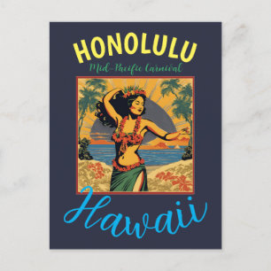 Vintage Style Hawaiian Travel Honolulu Mid-Pacific Postcard