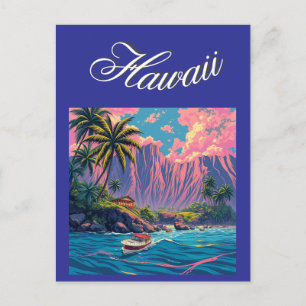 Vintage Style Hawaiian Travel Honolulu Mid-Pacific Postcard