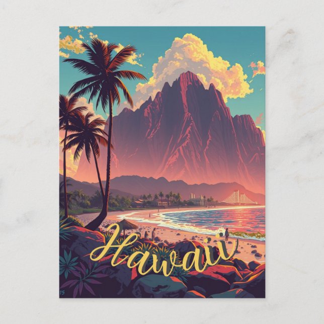 Vintage Style Hawaiian Travel Honolulu Mid-Pacific Postcard (Front)