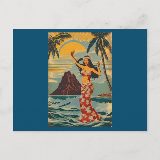 Vintage Style Hawaiian Travel Honolulu Mid-Pacific Postcard (Front)