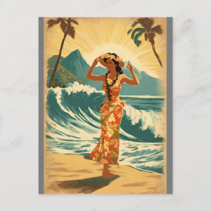 Vintage Style Hawaiian Travel Honolulu Mid-Pacific Postcard