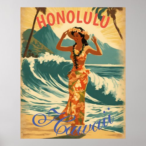 Vintage Style Hawaiian Travel Honolulu Mid_Pacific Poster