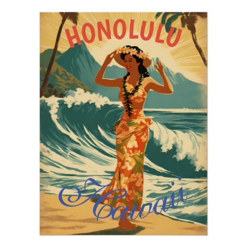 Vintage Style Hawaiian Travel Honolulu Mid_Pacific Poster