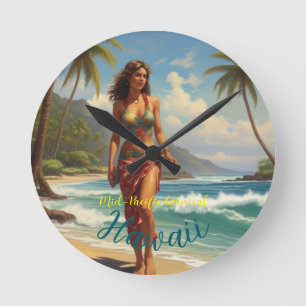 Vintage Style Hawaiian Travel Honolulu Mid-Pacific Round Clock